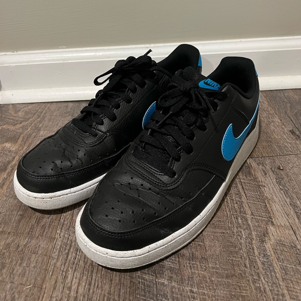 Nike Court Vision Low Next Nature Men's Black Sneakers with Laser Blue Accents